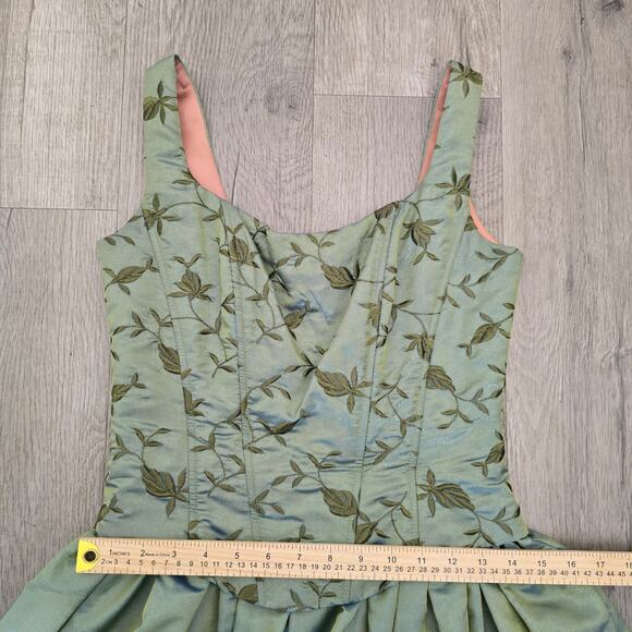 Vtg Scott McClintock Sage Green Taffeta Ball Gown 8 bridgerton Regency Fairytale - Picture 7 of 11